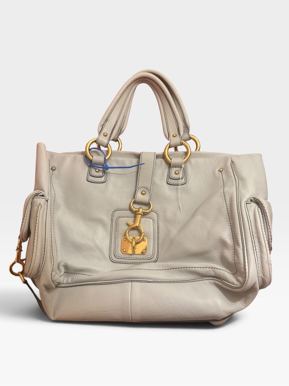 Marc Jacob’s buttery soft leather tote shoulder bag light gray gold hardware